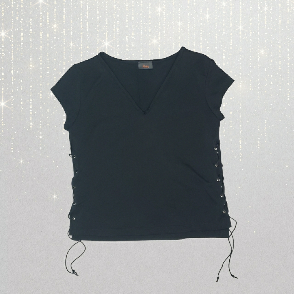 Black Hiatus V Neck Top y2k Women's Small